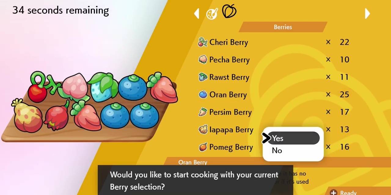 Captura de pantalla del menú de bayas de Pokemon Espada y Escudo.