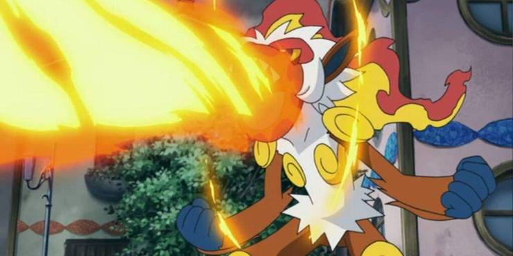 Infernape usa un potente Lanciafiamme nell'anime Pokemon